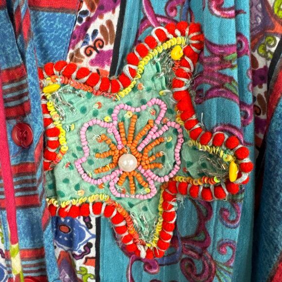 Antica Sartoria Women's Bohemian Beaded Peasant Blouse Multi-Color One Size - Picture 8 of 10